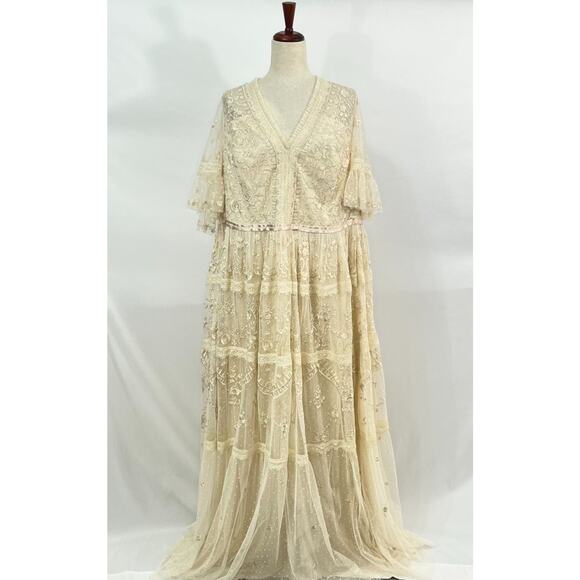 NEEDLE & THREAD Sz 20 US Champagne Lottie Lace Gown Dress NWT - Picture 8 of 14